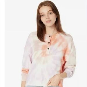 FREE PEOPLE N: PHILANTHROPY WOMENS FRONT BUTTON TIE DIE CROP SWEATSHIRT NWT